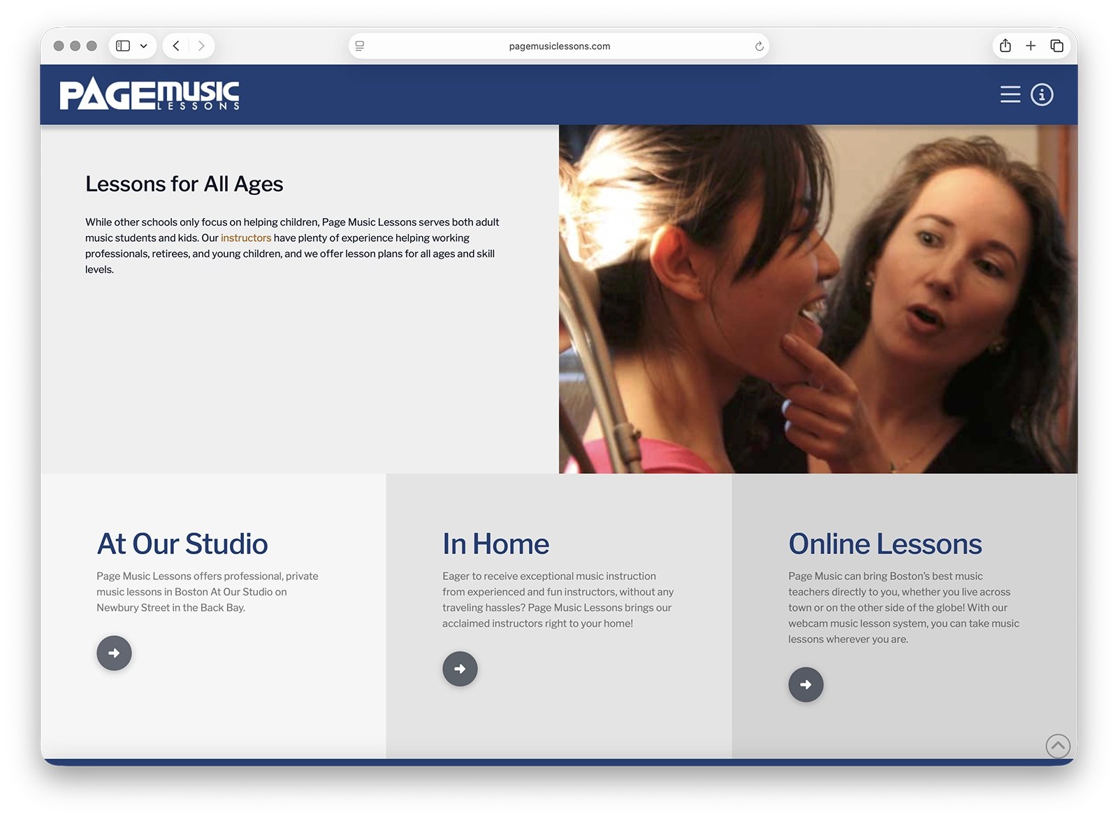 Page Music Lessons — website 2 page music site 3